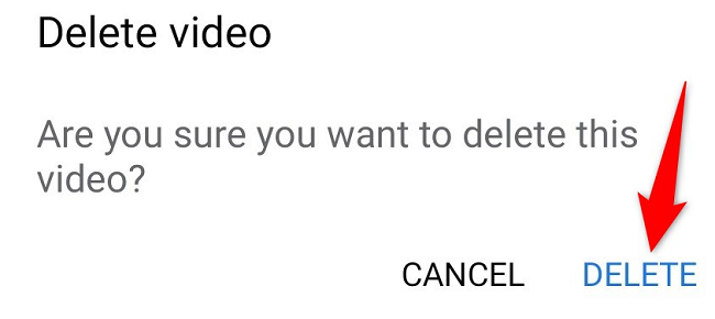 Кнопка подтверждения удаления видео в мобильном приложении