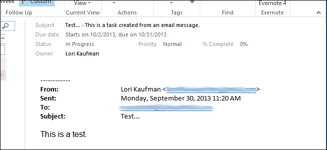 Создать задачу из письма в Outlook 2013