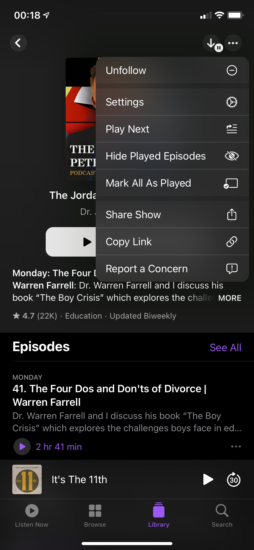 iPhone Podcast Show Menu