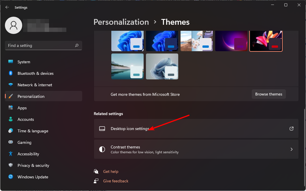 Окно Desktop icon settings с опциями значков рабочего стола