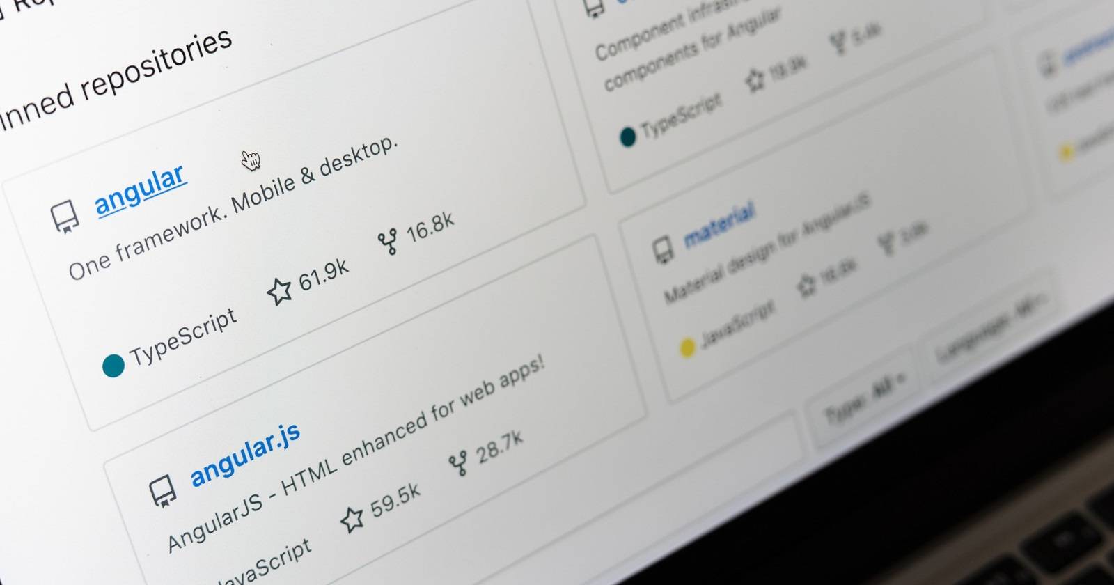 Интерфейс GitHub с удалёнными репозиториями