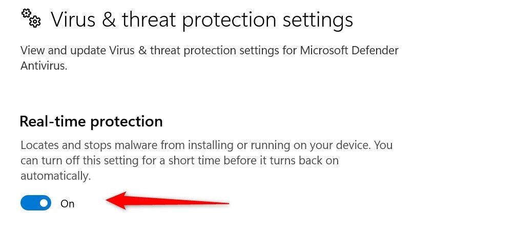 Включение защиты в реальном времени в Параметрах Windows.