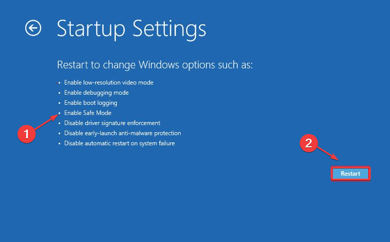Параметры запуска Windows с опцией перехода в безопасный режим