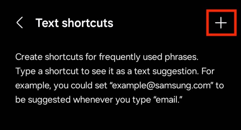 Кнопка добавления текстового ярлыка в Samsung Keyboard