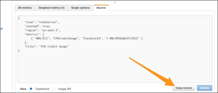 Копирование конфигурации графика в формате JSON для вставки в дашборды
