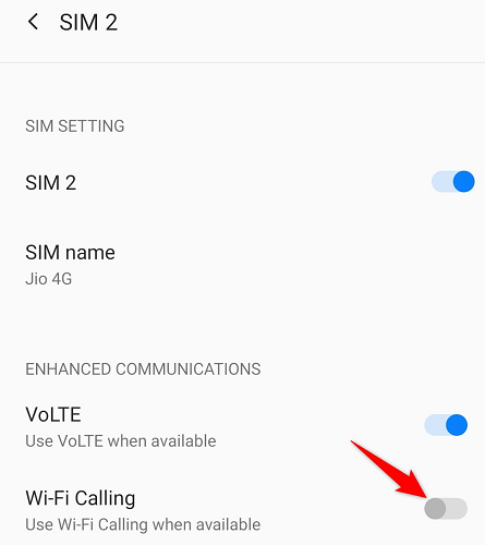 Отключение Wi‑Fi Calling для SIM