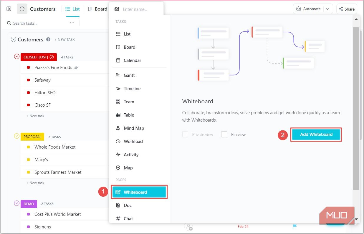 Создать новую белую доску из панели видов