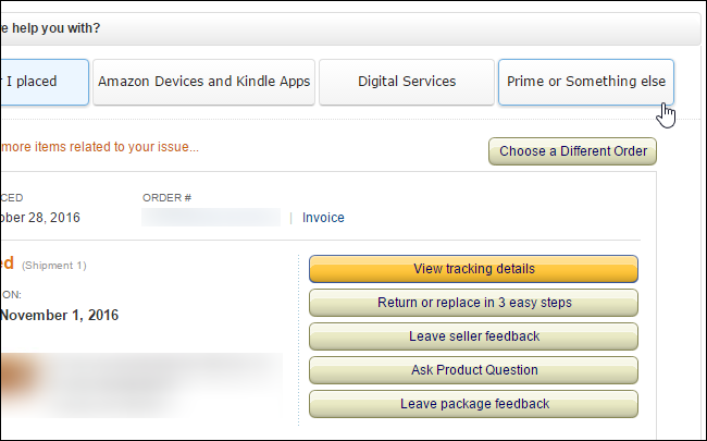 Скриншот выбора раздела поддержки Prime или другого вопроса.