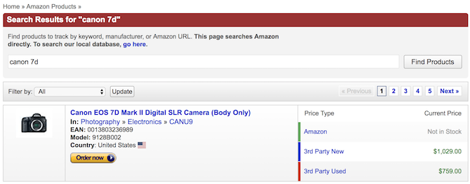 Поиск цены на Amazon с историей и вариациями состояния товара