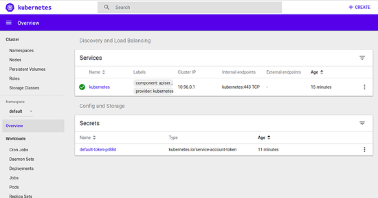 Скриншот панели Kubernetes Dashboard в Minikube на Ubuntu