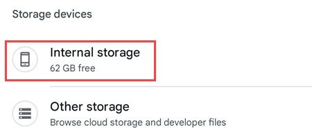 Раздел «Внутренняя память» в файловом менеджере