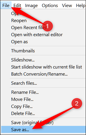 Диалог сохранения в IrfanView: выбор формата для экспорта