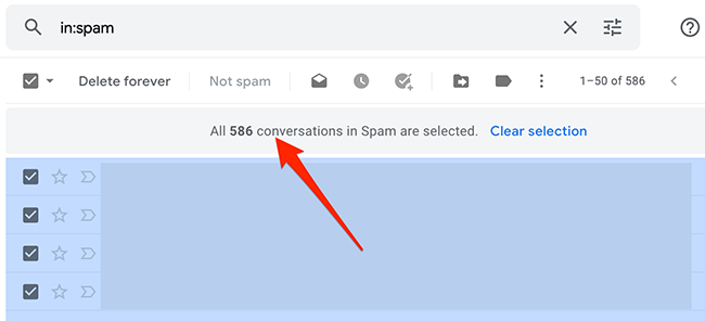 Подтверждение выделения всех писем в папке Gmail