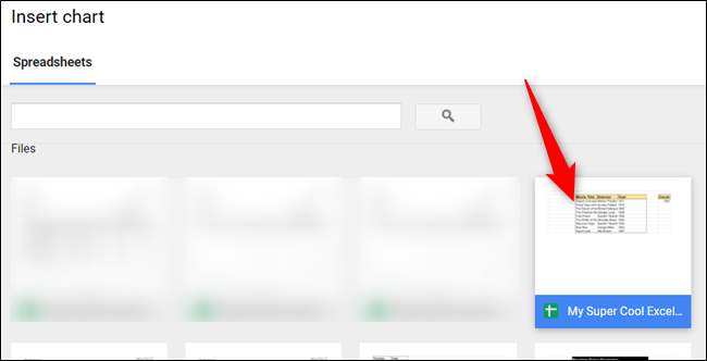 Список диаграмм в таблице; выберите диаграмму и нажмите Import