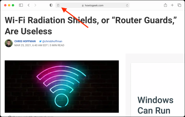 Click Reader View Button in Safari for Mac