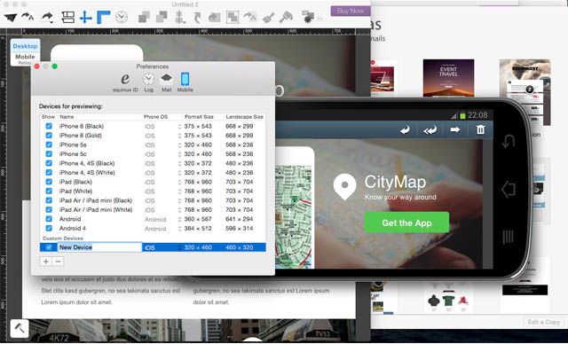 Предпросмотр на мобильных устройствах в Mail Designer Pro 2