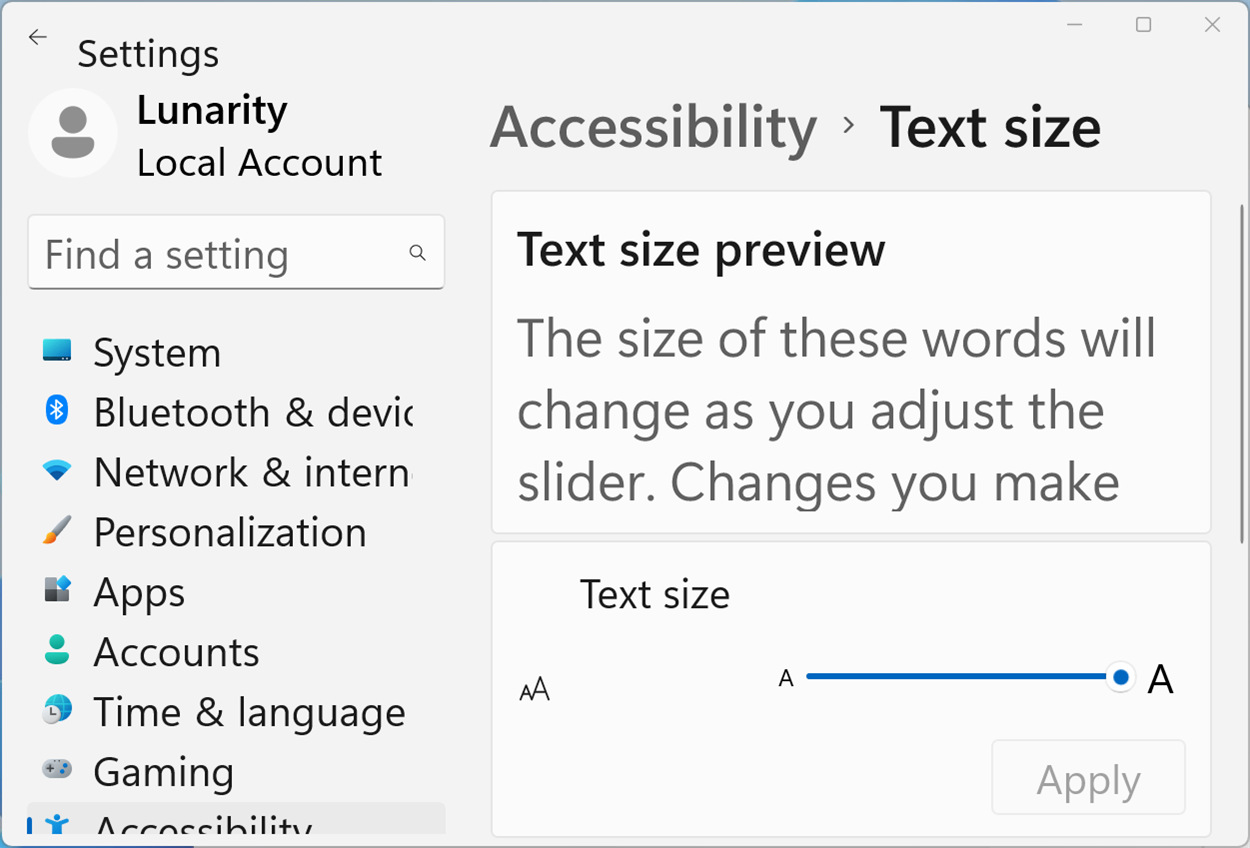 Шрифт увеличен до 200% и отражается в интерфейсе.