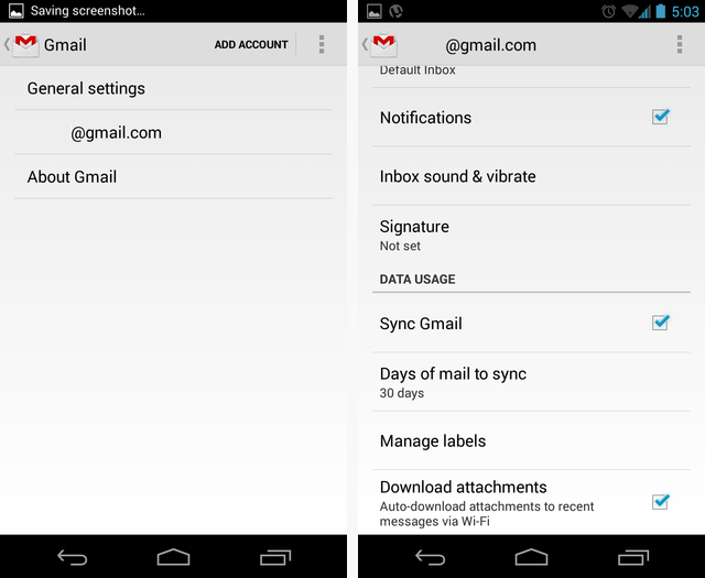 Настройки Gmail с опцией автоматической загрузки вложений