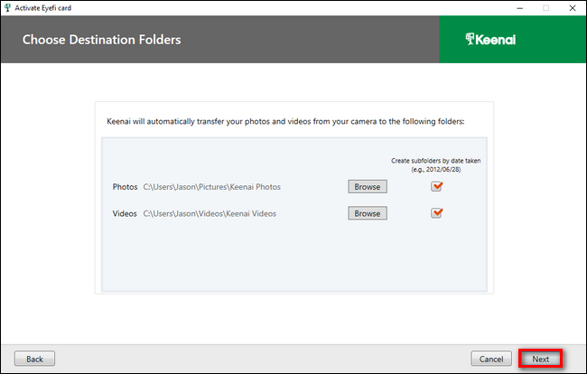 Выбор папок для хранения импортированных фото