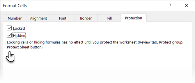 Параметр Hidden на вкладке Protection в Format Cells