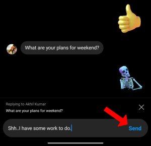 Screenshot: campo di testo con messaggio linkato pronto per essere risposto