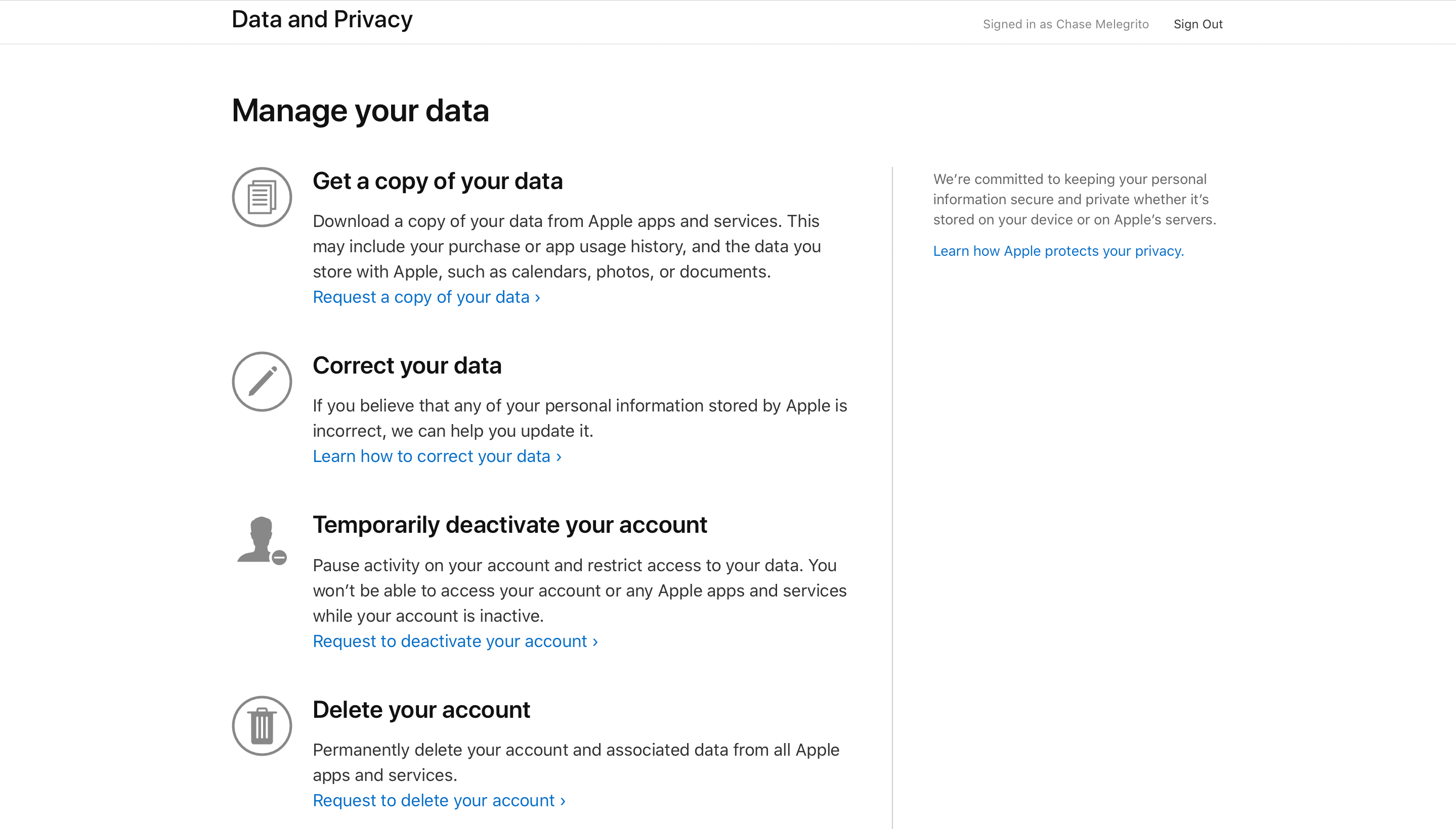 Страница удаления Apple ID в appleid.apple.com