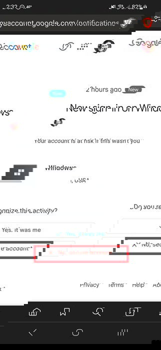Aufforderung zur Konto‑Wiederherstellung bei Google.