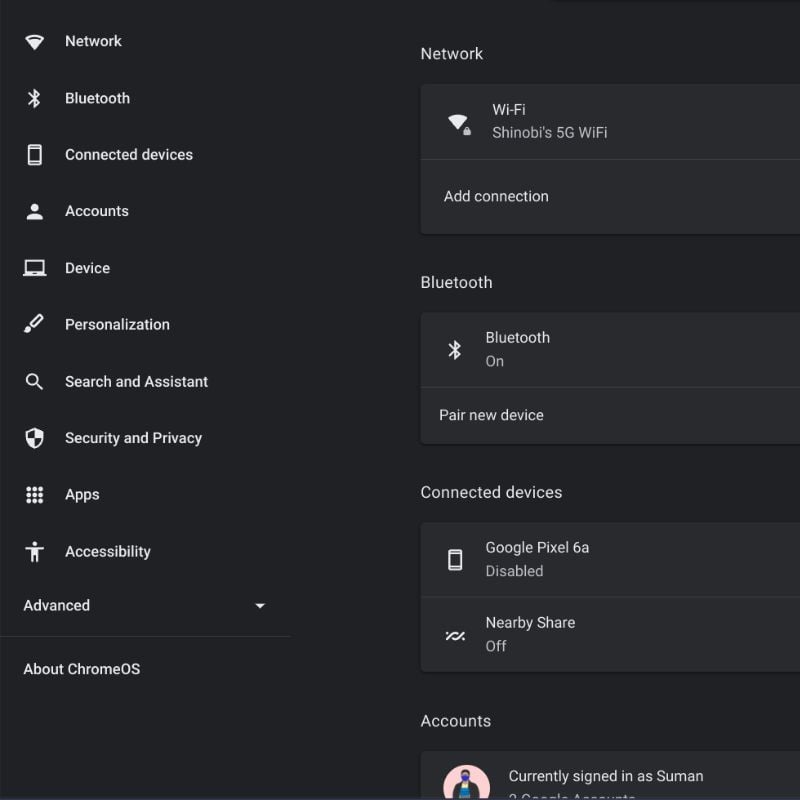 меню специальных возможностей в ChromeOS