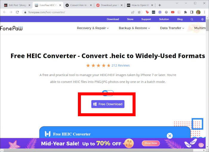 Страница загрузки HEIC Converter Free