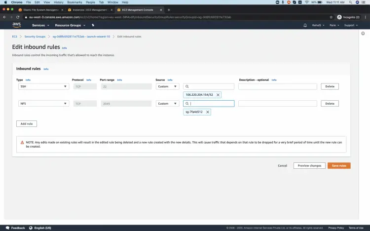 Настройка Security Group для NFS