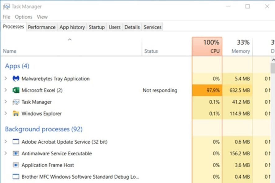 Excel: как снизить нагрузку CPU