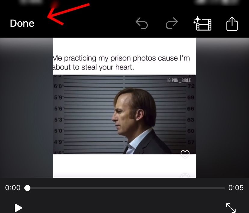 Кнопка Готово в iMovie после правок.