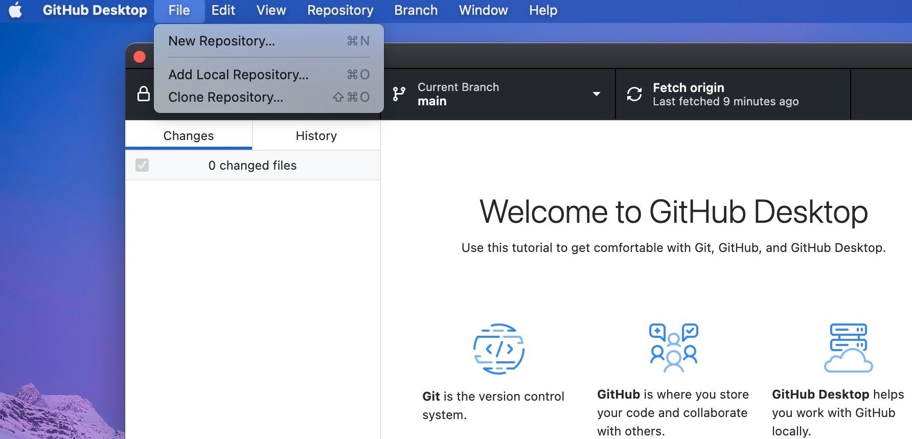 GitHub Desktop File Options in Menu Bar
