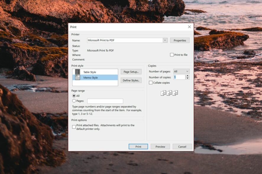 Как распечатать письмо в Outlook