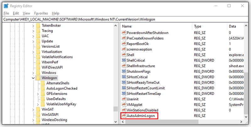 Changement de la valeur AutoAdminLogon pour activer la connexion automatique