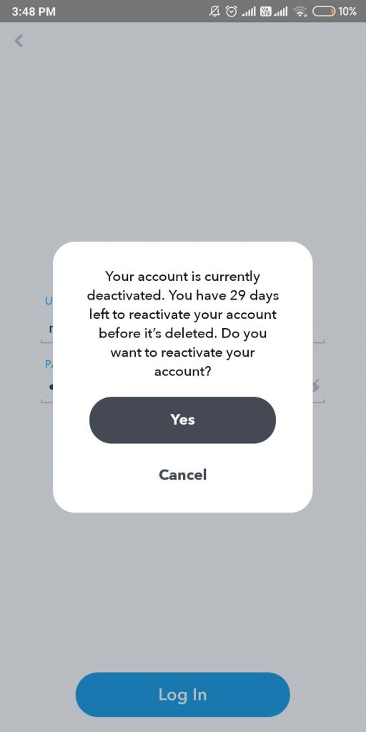Capture d'écran d'une notification de réactivation sur mobile