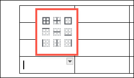 Изображение: окно выбора расположения рамки для ячейки