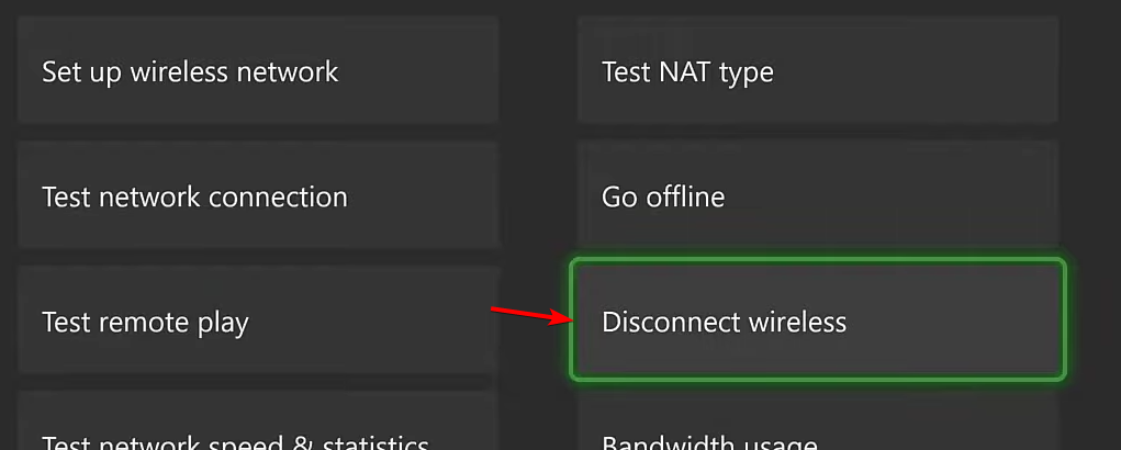 Кнопка Отключить беспроводную сеть на Xbox