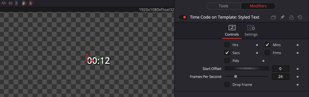 Выбранные интервалы времени для TimeCode в DaVinci Resolve