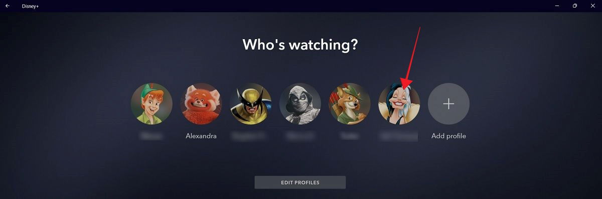 Переключение профиля в приложении Disney Plus для ПК