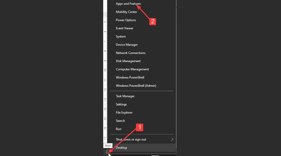 Меню «Приложения и возможности» в Windows