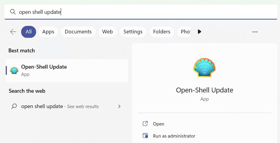 Поиск утилиты обновления Open-Shell через Windows Search