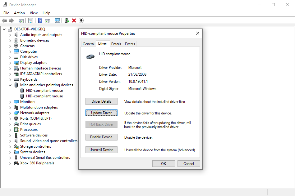 Исправление проблем с мышью в Windows 10