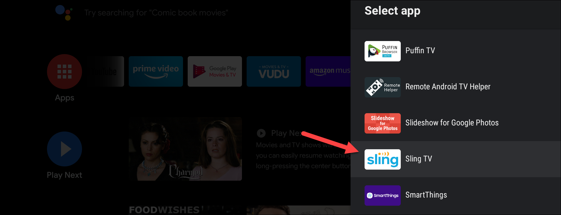 Список установленных приложений для добавления в избранное на Android TV.