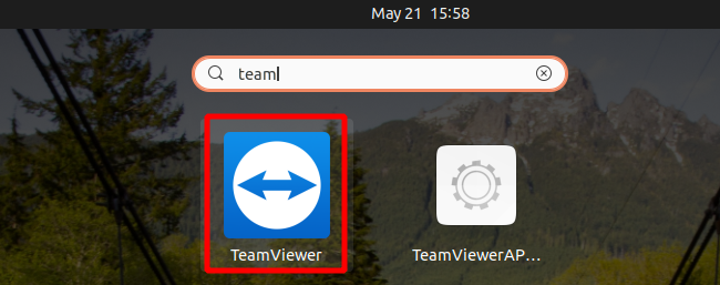 Поиск и запуск TeamViewer в меню Activities