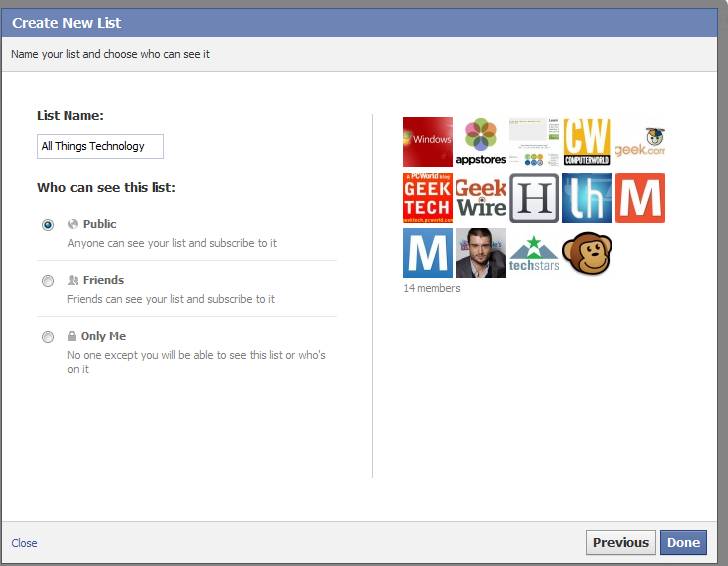 Готовый список интересов в меню
