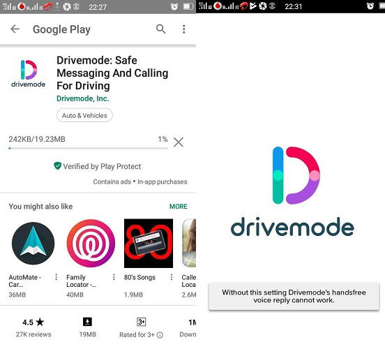 Настройки Drivemode для безопасных сообщений