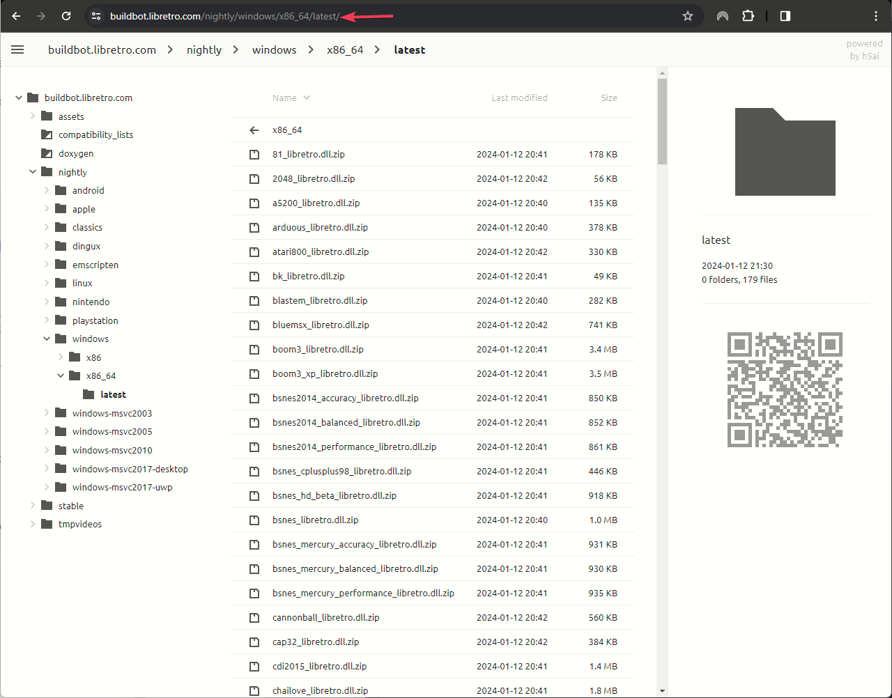 Папка latest на Buildbot Libretro