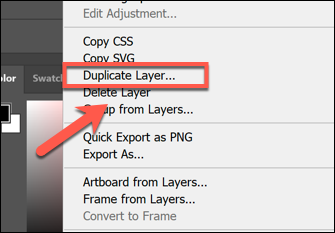 Дублирование слоя через пункт Duplicate Layer в меню слоёв Photoshop