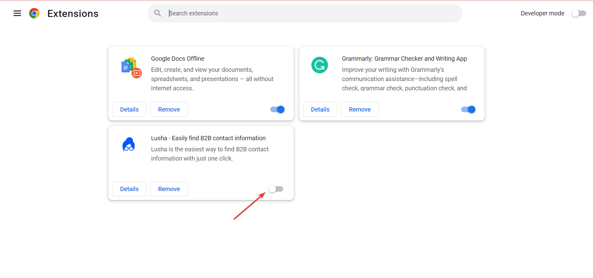 Отключение всех расширений